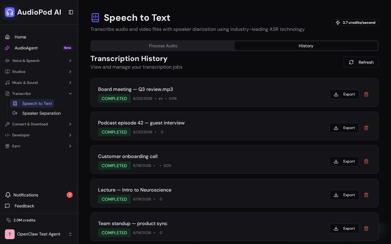 AudioPod transcription workspace